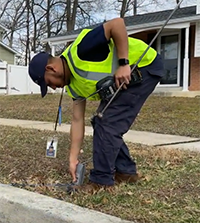 Meter reader reading a meter in the ground